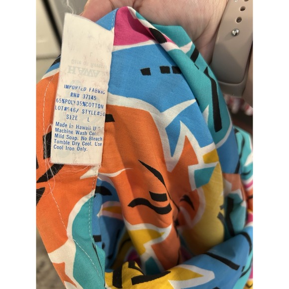 Hilo Hattie Shirt Large Hawaiian Vintage Multicolor Floral Vibrant Loud Leaves L - Picture 5 of 10